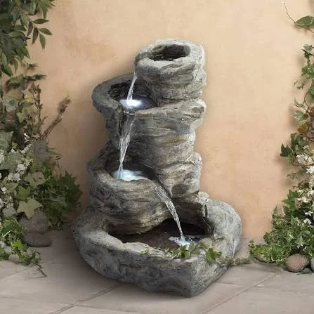 Northlight 27" Faux Wood and Rock Outdoor Garden Water Fountain